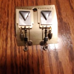 Gold, silver, and hematite steampunk post earrings